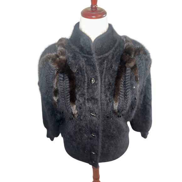 Vintage Christine Phillipe Angora Button-Up Jacket | Faux Fur | Braid Detail | M - Picture 6 of 13